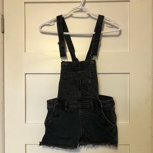 Dark gray short denim overalls